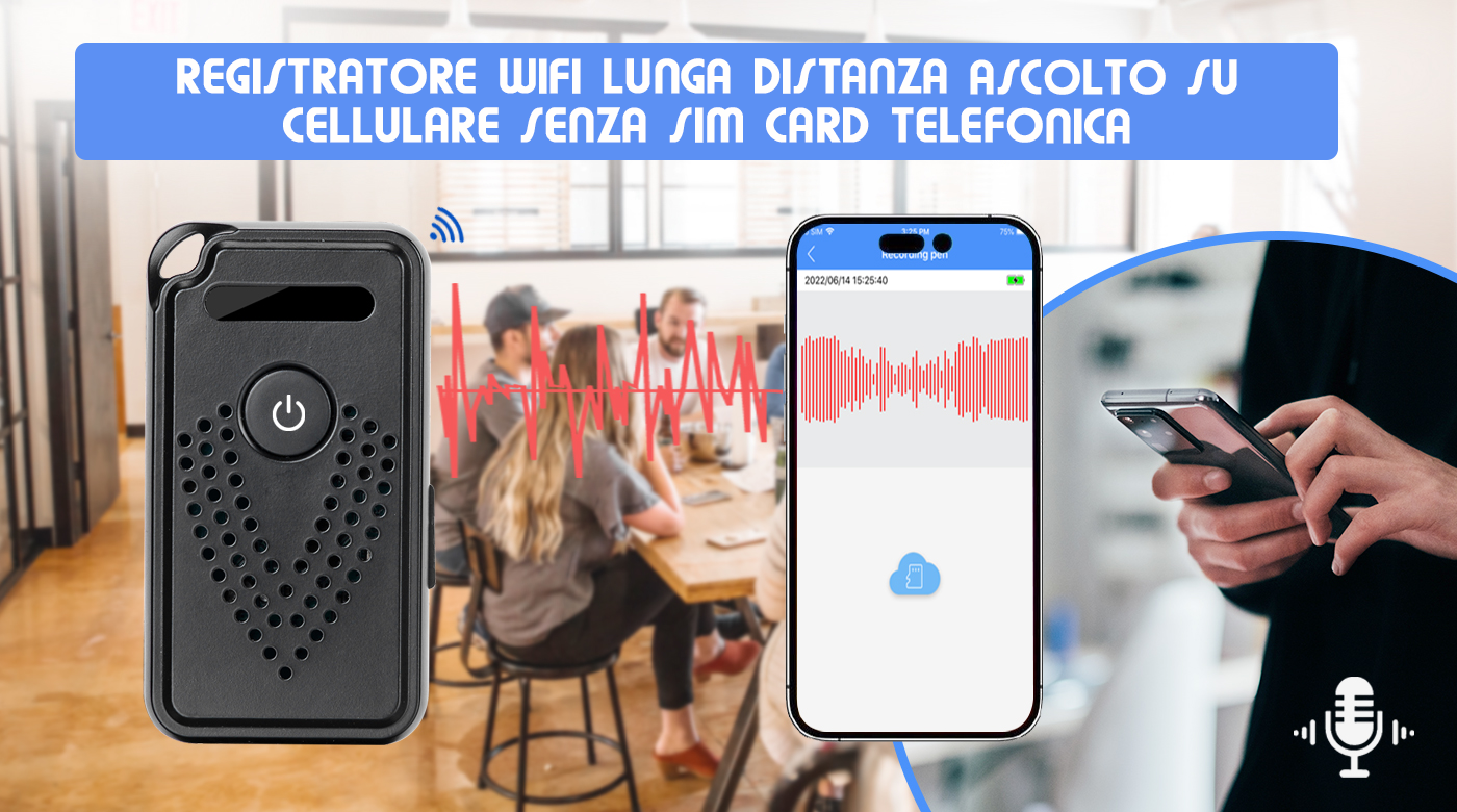 Registratore Vocale Digitale Professionale con Controllo Remoto via Wi-Fi e Trasferimento File a Distanza su smartphone (King Spy Guard F1)