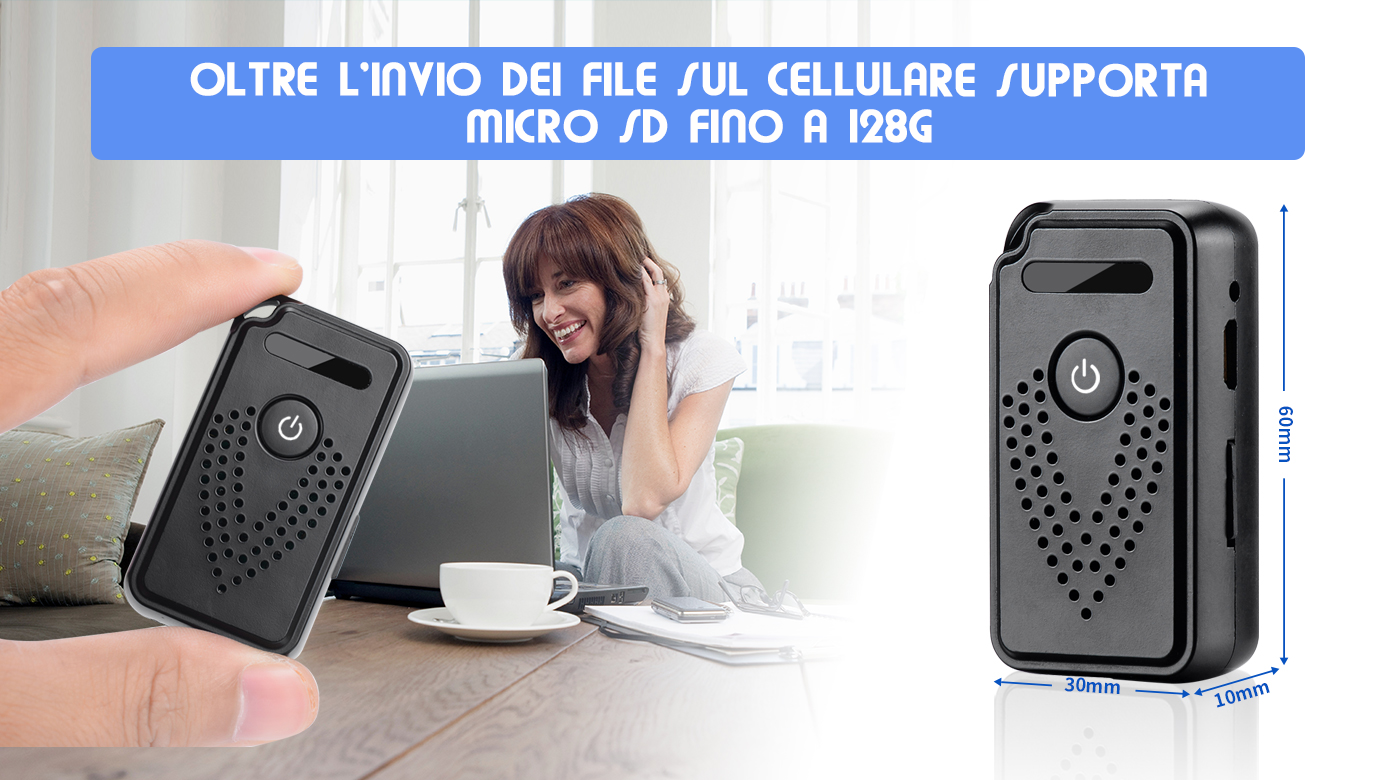 Registratore Vocale Digitale Professionale con Controllo Remoto via Wi-Fi e Trasferimento File a Distanza su smartphone (King Spy Guard F1)