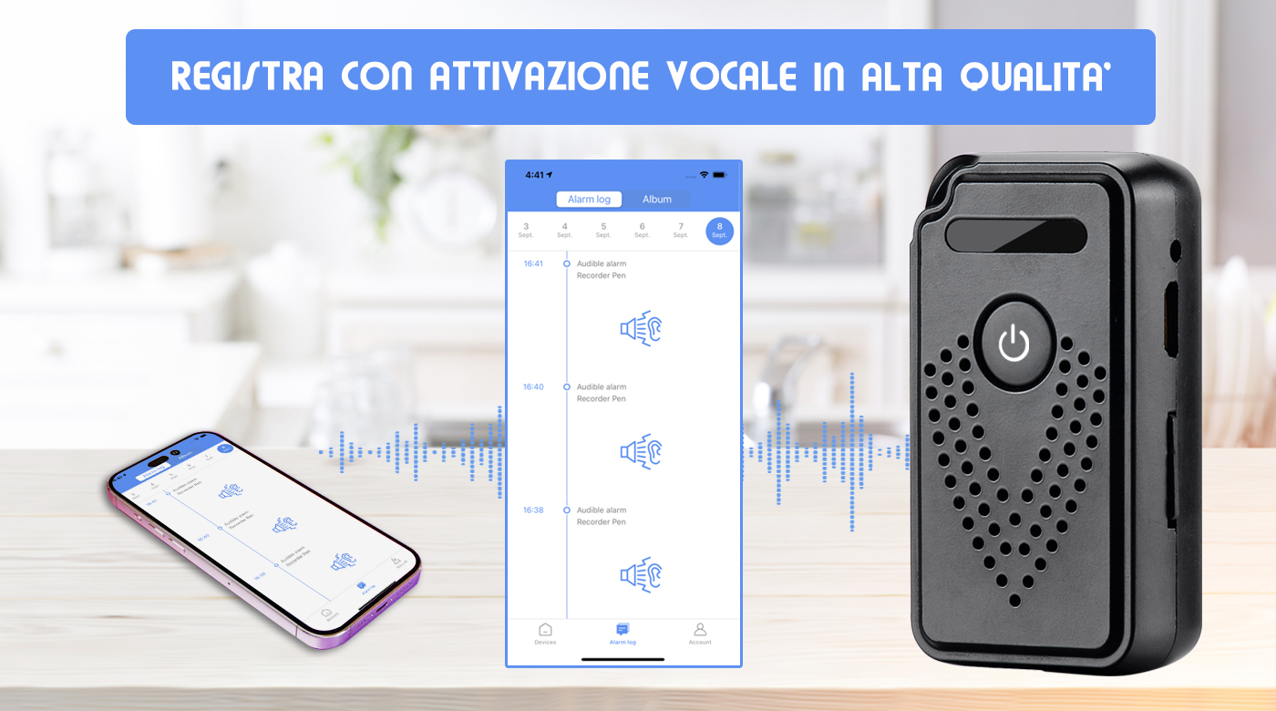 Registratore Vocale Digitale Professionale con Controllo Remoto via Wi-Fi e Trasferimento File a Distanza su smartphone (King Spy Guard F1)