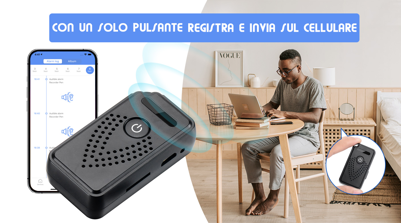 Registratore Vocale Digitale Professionale con Controllo Remoto via Wi-Fi e Trasferimento File a Distanza su smartphone (King Spy Guard F1)
