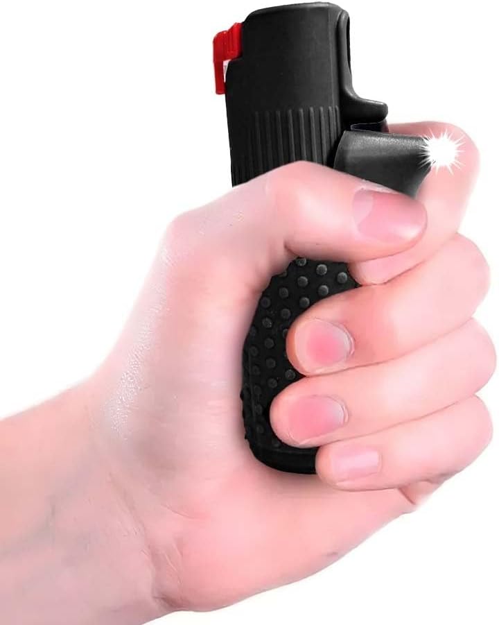 SPRAY COMPATTO E POTENTE DONNA Autodifesa Legale 2-in-1 LED+Spray Nero con PonPon Cuore 15ml 100% legale
