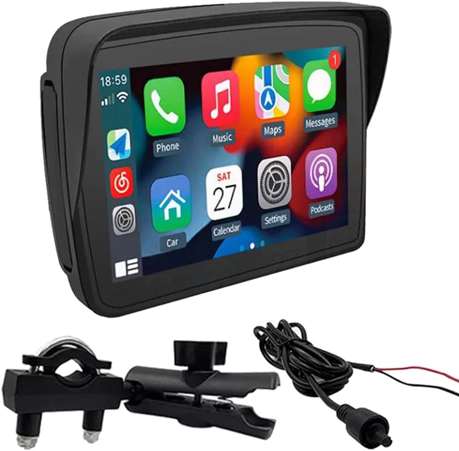 K600 Navigatore GPS per moto con doppio bluetooth telefonate mappe sistema Carplay e Android auto TF card per musica e film staffa rinforzata manubrio