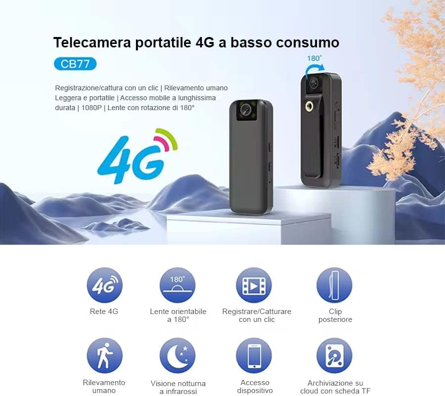 Mini Telecamera spia con SIM 4G da Interno Senza Fili 1080P FHD spy camera, compresa di sim già attiva, Visione 160°, Visione Notturna allarme movimento visione da APP manuale italiano (CB77-C)