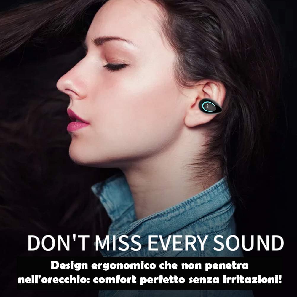 AURICOLARE BLUETOOTH 5.0 PREMIUM - resistente all'acqua, 10mm bass, 20H autonomia, design mini iperleggero, orecchio libero - per sport, lavoro, e musica!