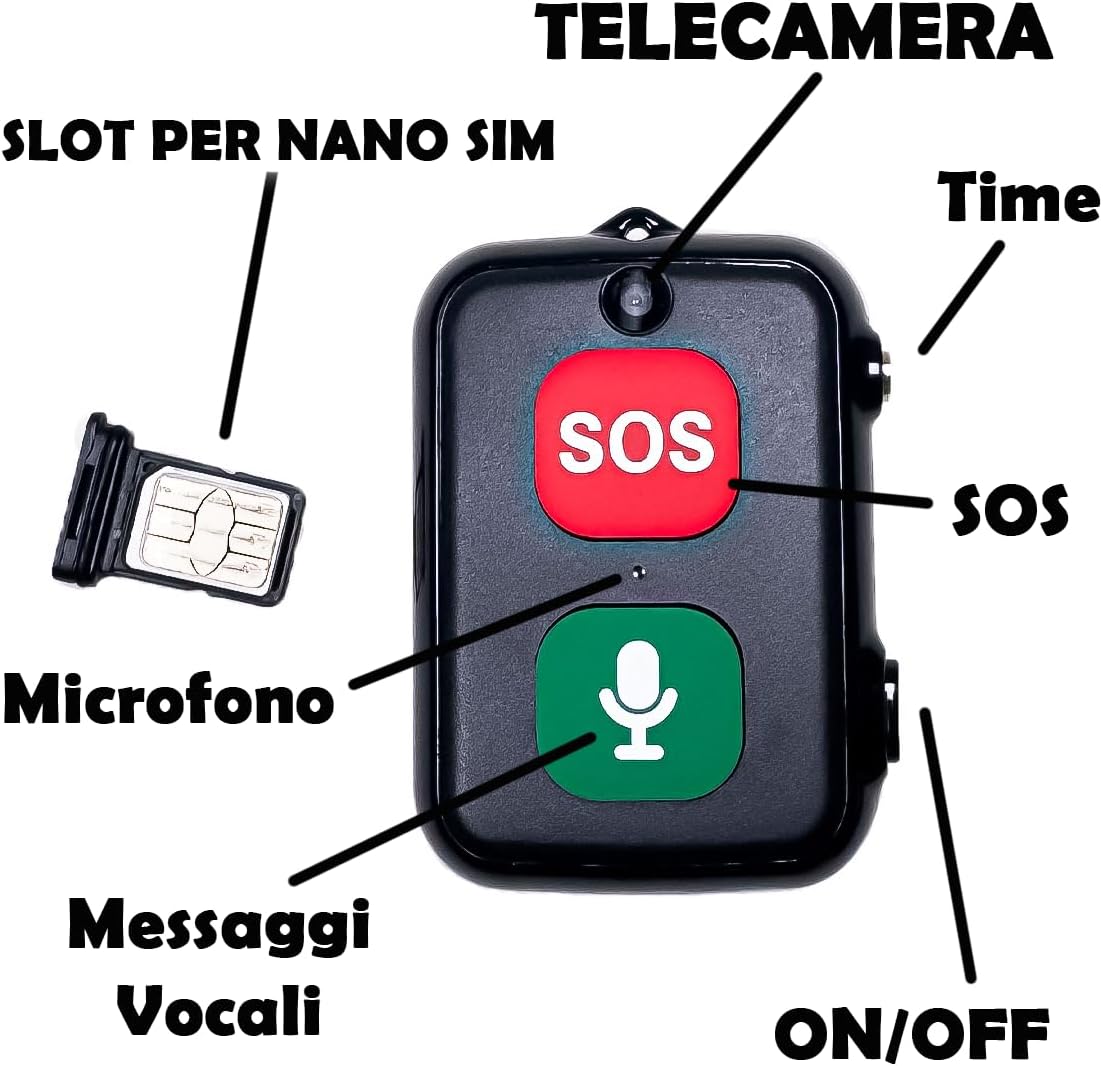 SOS Anziani Localizzatore GPS con telecamera sensore Anticaduta Impermeabile IP67 Chiamate Bidirezionali Geo-Recinzione Promemoria Farmaci Inclusa App di Tracciamento (SOS Cam)