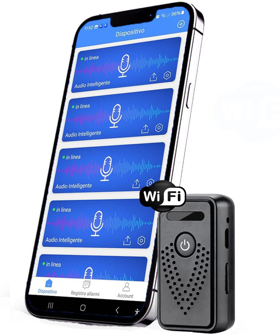 Registratore Vocale Digitale Professionale con Controllo Remoto via Wi-Fi e Trasferimento File a Distanza su smartphone (King Spy Guard F1)