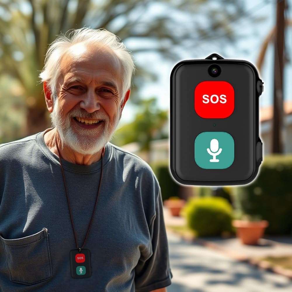 SOS Anziani Localizzatore GPS con telecamera sensore Anticaduta Impermeabile IP67 Chiamate Bidirezionali Geo-Recinzione Promemoria Farmaci Inclusa App di Tracciamento (SOS Cam)