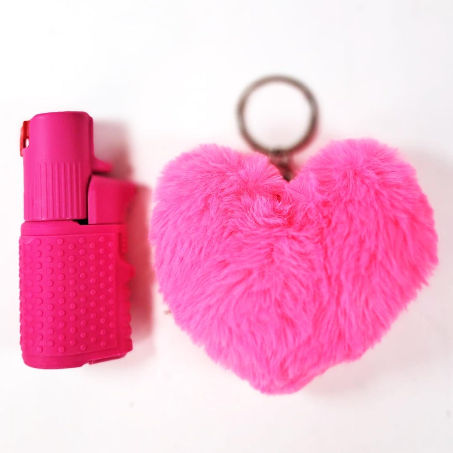 SPRAY COMPATTO E POTENTE DONNA Autodifesa Legale 2-in-1 LED+Spray Rosa con PonPon Cuore 15ml 100% legale