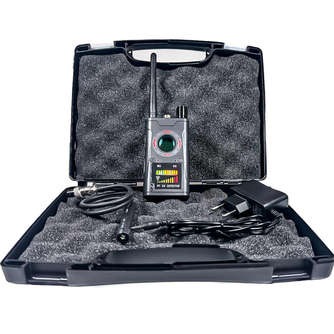 Rilevatore scanner di microspie gsm via radio gps auto magnetici telecamere spia via radio wifi SD card kit completo di valigia caricabatterie e microspia allenamento, manuale in italiano (K18Special)