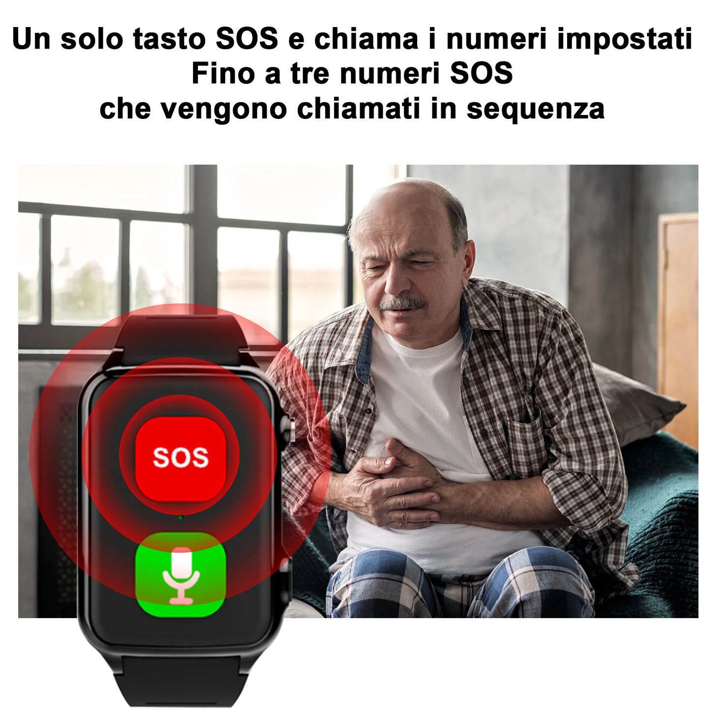SOS Anziani Localizzatore GPS sensore da polso Anticaduta Impermeabile IP67 Chiamate Bidirezionali Geo-Recinzione Controllo battito cardiaco Inclusa App di Tracciamento in inglese (SOS Pulse)