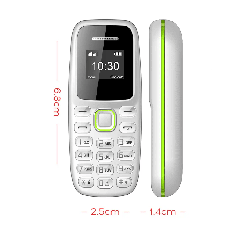 Mini telefono GSM 2G dual SIM con supporto microSD 16 GB, Bluetooth, lettore MP3 il più piccolo al mondo (bianco).