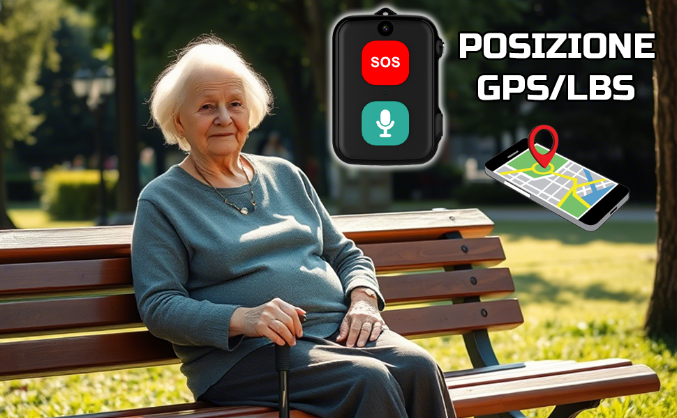 SOS Anziani Localizzatore GPS con telecamera sensore Anticaduta Impermeabile IP67 Chiamate Bidirezionali Geo-Recinzione Promemoria Farmaci Inclusa App di Tracciamento (SOS Cam)