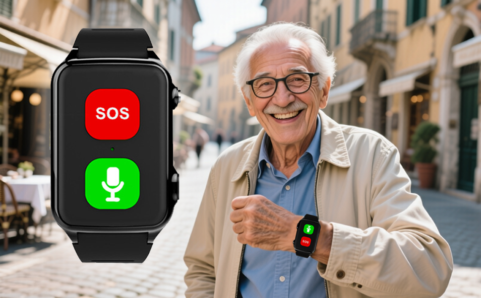 SOS Anziani Localizzatore GPS sensore da polso Anticaduta Impermeabile IP67 Chiamate Bidirezionali Geo-Recinzione Controllo battito cardiaco Inclusa App di Tracciamento in inglese (SOS Pulse)