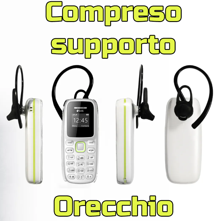 Mini telefono GSM 2G dual SIM con supporto microSD 16 GB, Bluetooth, lettore MP3 il più piccolo al mondo (bianco).