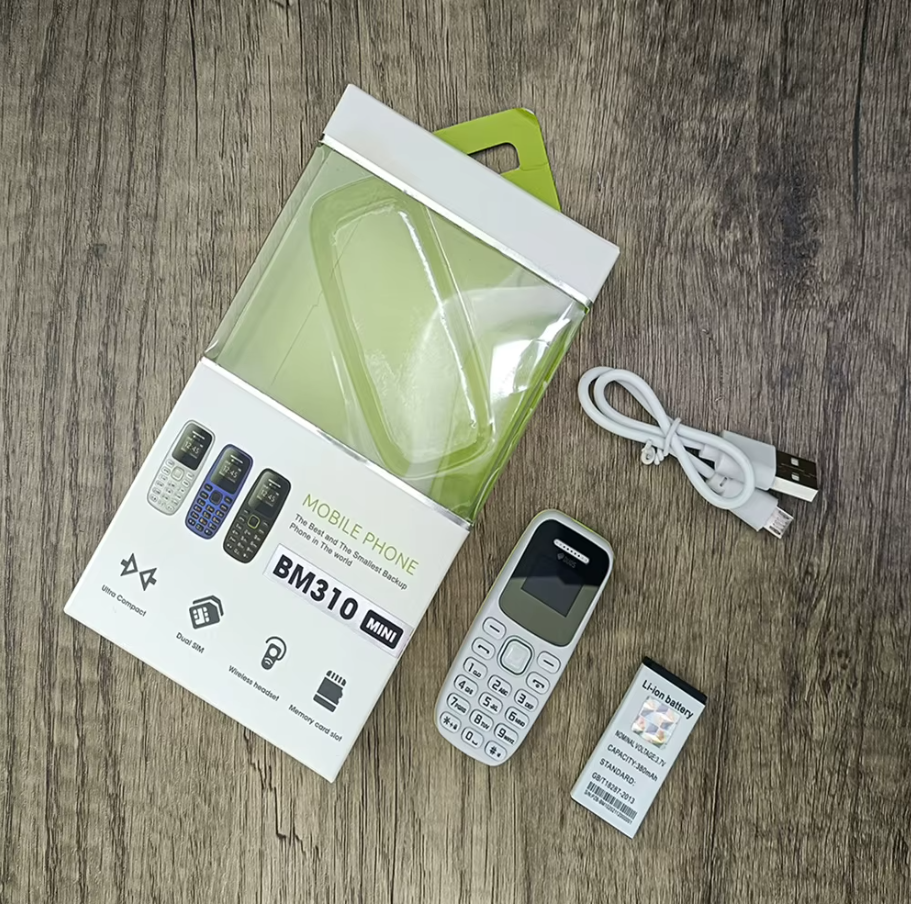Mini telefono GSM 2G dual SIM con supporto microSD 16 GB, Bluetooth, lettore MP3 il più piccolo al mondo (bianco).