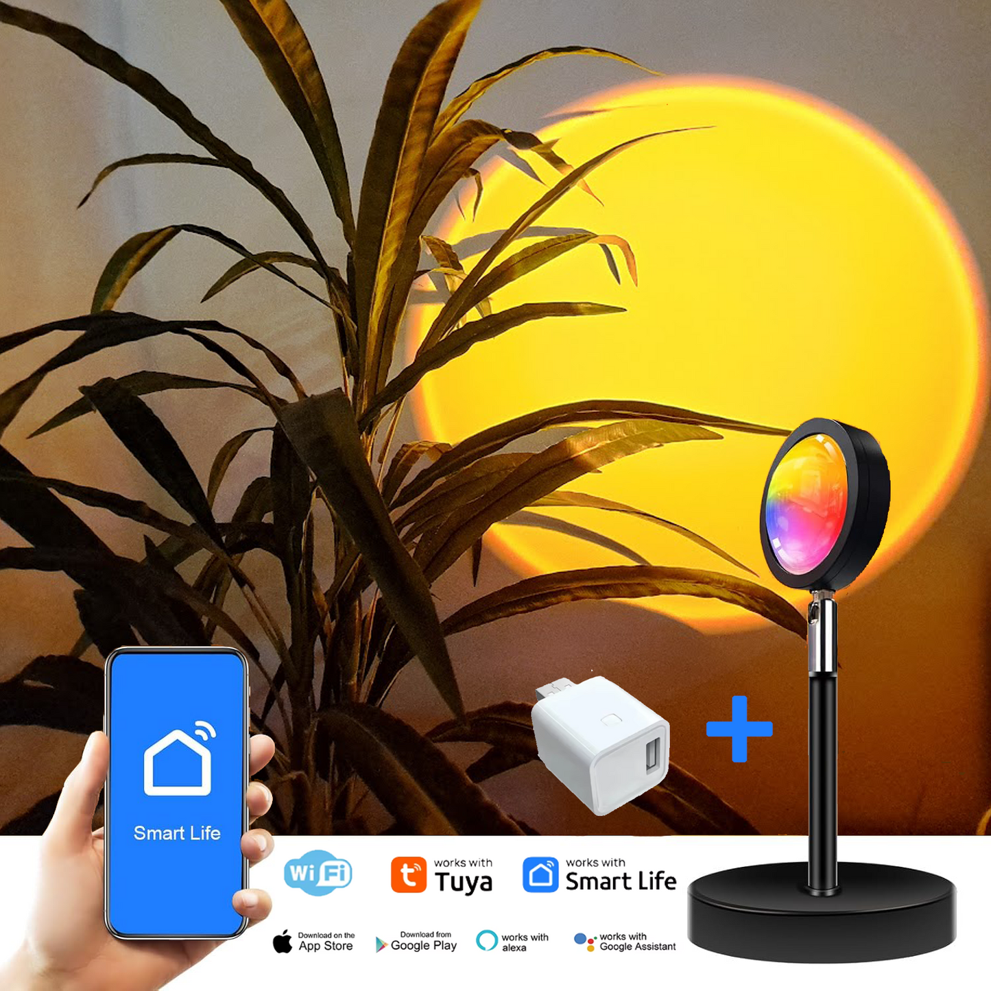GiDaCom lampada a LED proiezione alba e tramonto, con interfaccia wifi, gestione tramite alexa google, proiettore per camera da letto, soggiorno, studio, relax