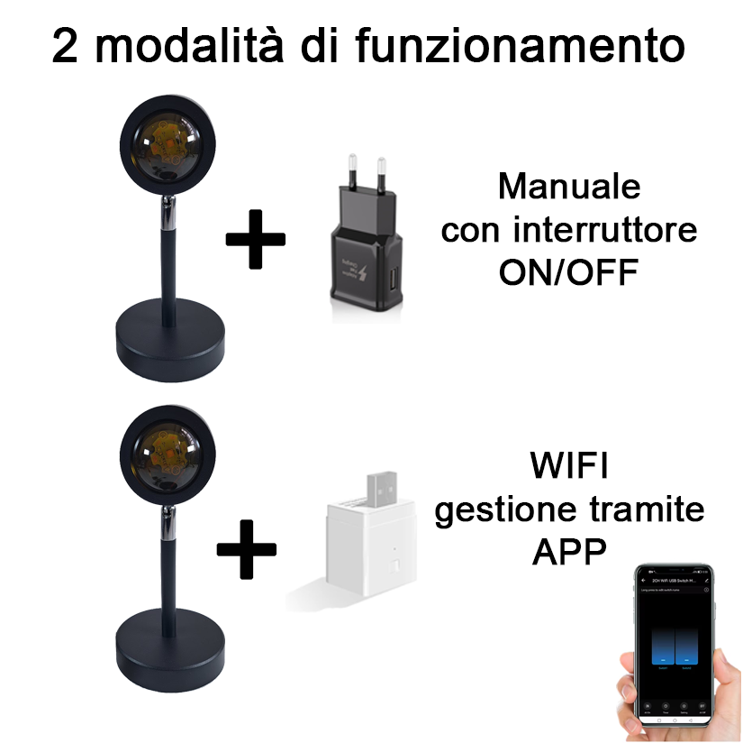 GiDaCom lampada a LED proiezione alba e tramonto, con interfaccia wifi, gestione tramite alexa google, proiettore per camera da letto, soggiorno, studio, relax