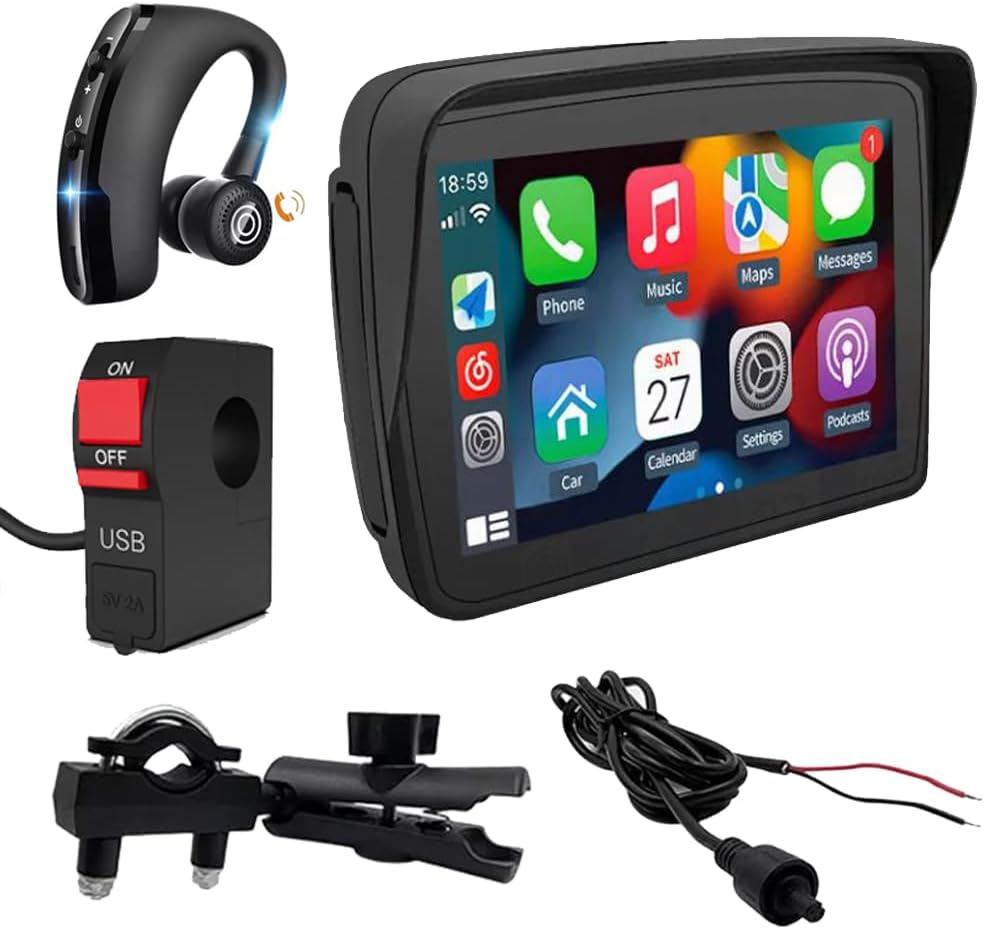 K750 Navigatore GPS per moto con auricolare bluetooth telefonate mappe sistema Carplay/Android auto TF card per musica/film e presa USB manubrio