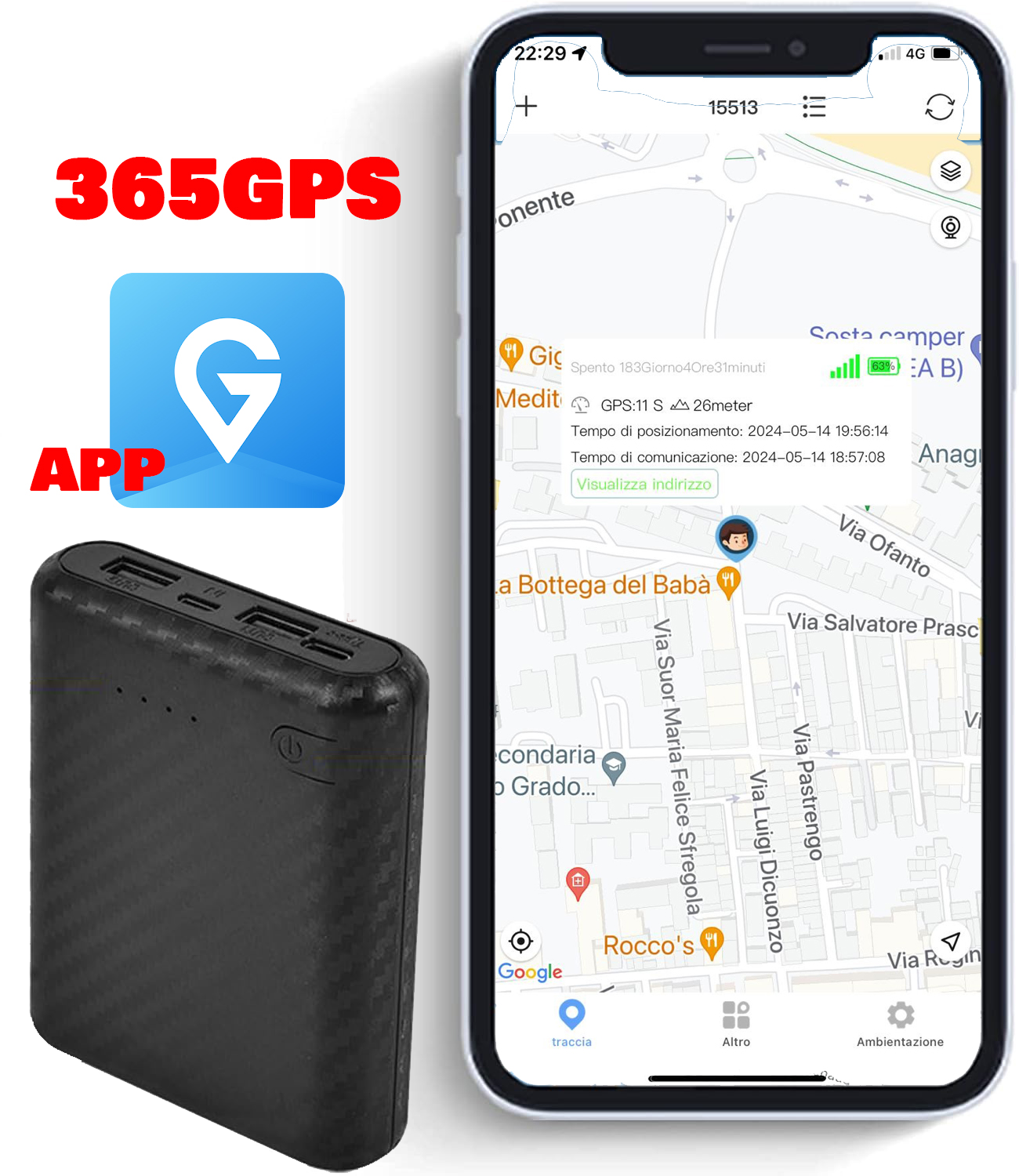 Microspia Audio GSM con Registrazione Vocale e Localizzatore GPS - Ascolto in Tempo Reale, Chiamata Remota Voce - Antifurto power bank batteria 30 giorni (King Spy Guard F5 power)