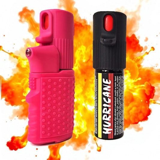 SPRAY COMPATTO E POTENTE DONNA Autodifesa Legale 2-in-1 LED+Spray Rosa con PonPon Cuore 15ml 100% legale
