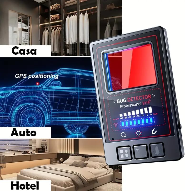 Rilevatore Microspie 5 in 1 Portatile rileva Telecamere wifi Microfoni Wireless GPS Tracker con 8 Livelli Sensibilità, AI Avanzata & 25h Autonomia (S119 slim)