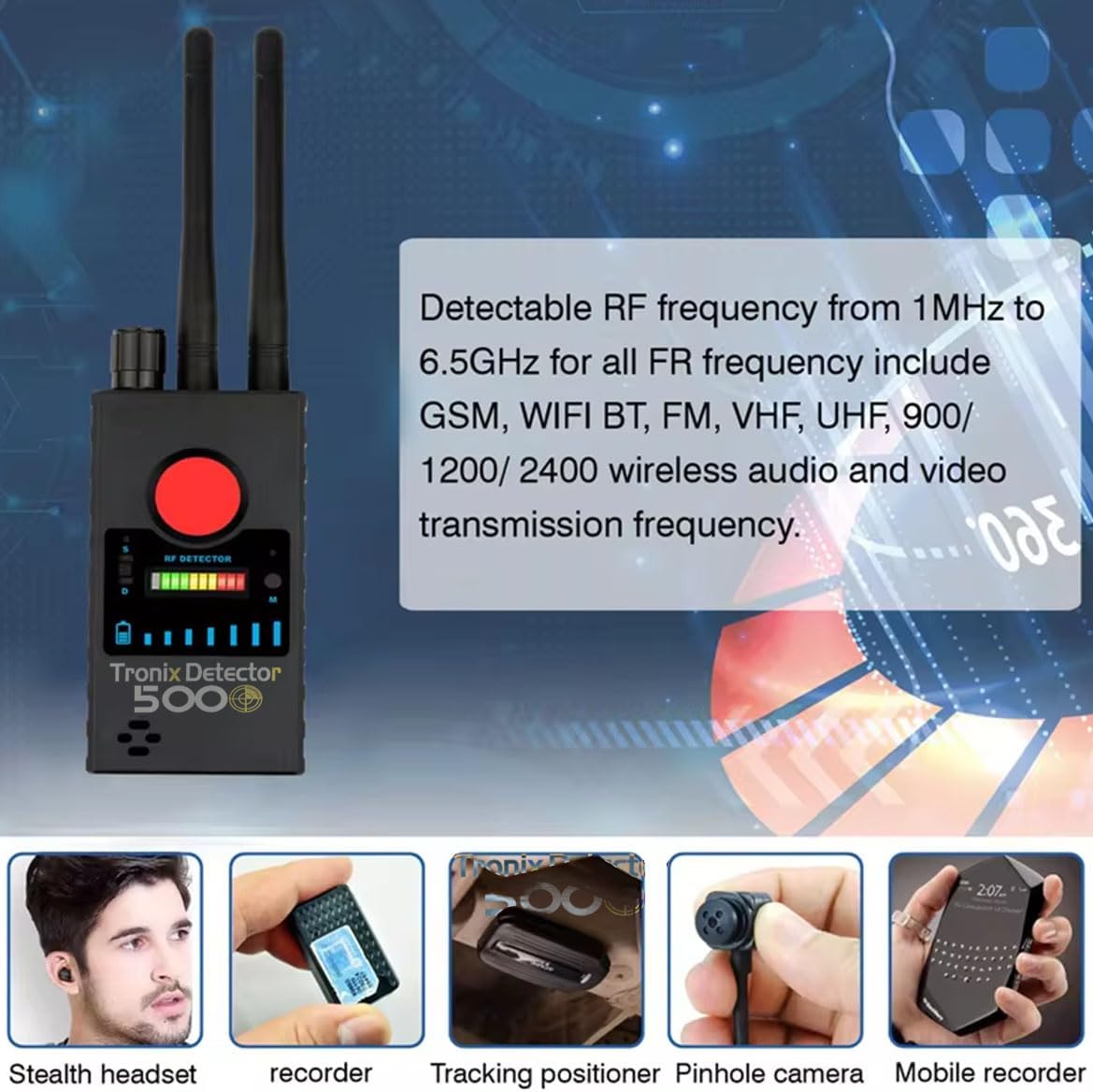 Potente scanner rilevatore di microspie gsm e RF, telecamere nascoste, dispositivi di ascolto wireless e localizzatori GPS, facile da usare Doppia scansione professionale