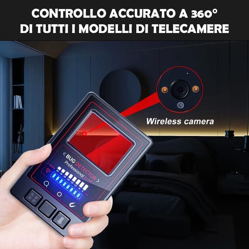 Rilevatore Microspie 5 in 1 Portatile rileva Telecamere wifi Microfoni Wireless GPS Tracker con 8 Livelli Sensibilità, AI Avanzata & 25h Autonomia (S119 slim)