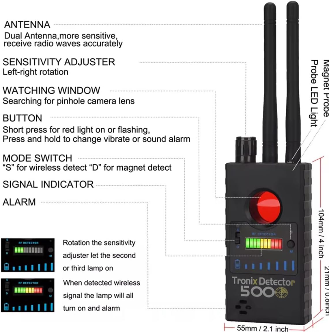 Potente scanner rilevatore di microspie gsm e RF, telecamere nascoste, dispositivi di ascolto wireless e localizzatori GPS, facile da usare Doppia scansione professionale