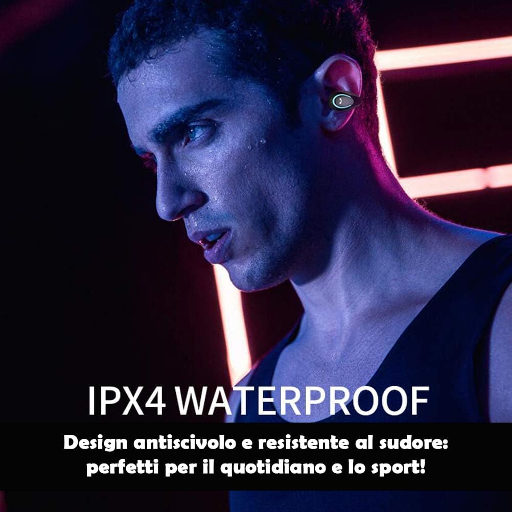 AURICOLARE BLUETOOTH 5.0 PREMIUM - resistente all'acqua, 10mm bass, 20H autonomia, design mini iperleggero, orecchio libero - per sport, lavoro, e musica!