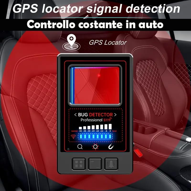 Rilevatore Microspie 5 in 1 Portatile rileva Telecamere wifi Microfoni Wireless GPS Tracker con 8 Livelli Sensibilità, AI Avanzata & 25h Autonomia (S119 slim)