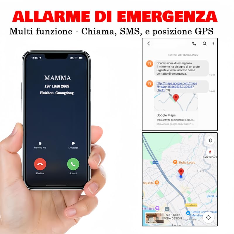 Portachiavi Allarme Antipanico, Dispositivo Antiaggressione SOS Chiamata Automatica, Invio Istantaneo Posizione GPS, Sirena 130dB, Difesa Personale e Autodifesa per Donne, Bambini e Anziani (Nero)