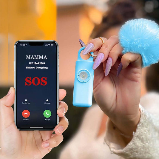 Portachiavi Allarme Antipanico, Dispositivo Antiaggressione SOS Chiamata Automatica, Invio Istantaneo Posizione GPS, Sirena 130dB, Difesa Personale e Autodifesa per Donne, Bambini e Anziani (Azzurro)