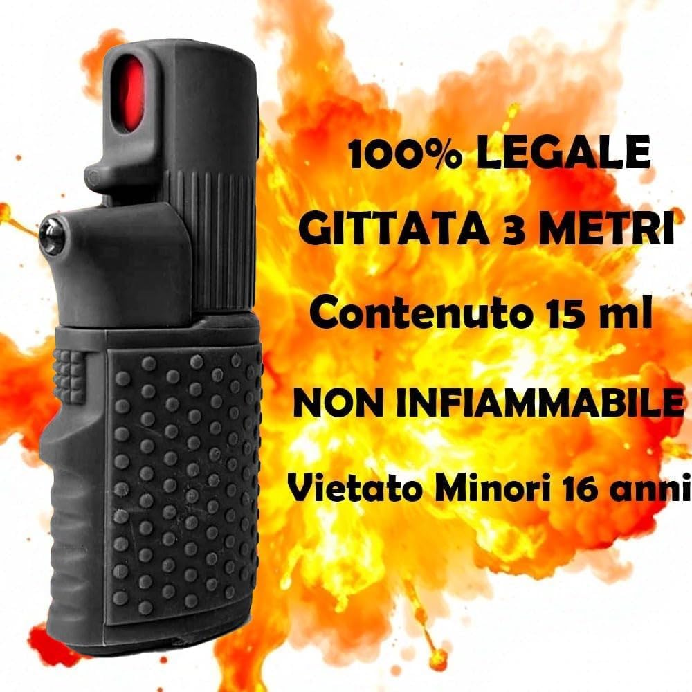 SPRAY COMPATTO E POTENTE DONNA Autodifesa Legale 2-in-1 LED+Spray Nero con PonPon Cuore 15ml 100% legale