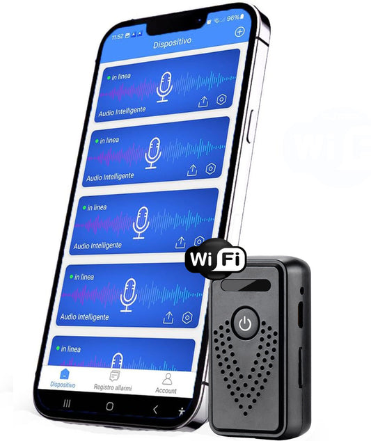 Registratore Vocale Digitale Professionale con Controllo Remoto via Wi-Fi e Trasferimento File a Distanza su smartphone (King Spy Guard F1)