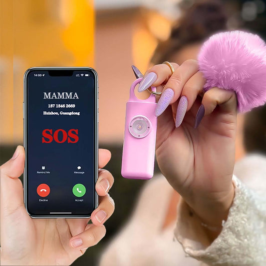 Portachiavi Allarme Antipanico, Dispositivo Antiaggressione SOS Chiamata Automatica, Invio Istantaneo Posizione GPS, Sirena 130dB, Difesa Personale e Autodifesa per Donne, Bambini e Anziani (Rosa)