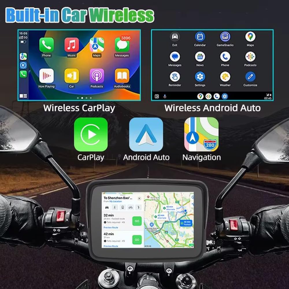 K750 Navigatore GPS per moto con auricolare bluetooth telefonate mappe sistema Carplay/Android auto TF card per musica/film e presa USB manubrio