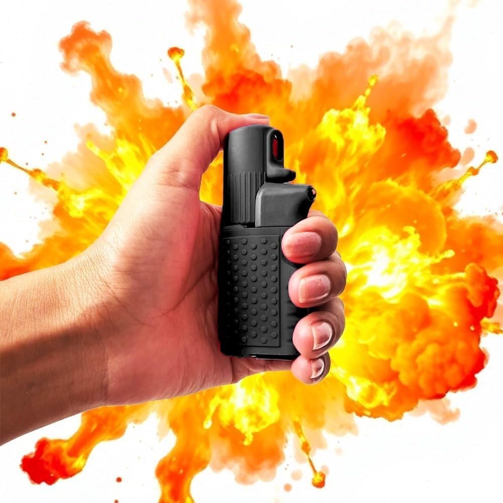 SPRAY COMPATTO E POTENTE DONNA Autodifesa Legale 2-in-1 LED+Spray Nero con PonPon Cuore 15ml 100% legale