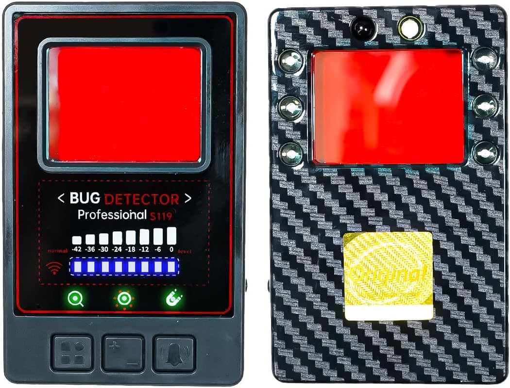 Rilevatore Microspie 5 in 1 Portatile rileva Telecamere wifi Microfoni Wireless GPS Tracker con 8 Livelli Sensibilità, AI Avanzata & 25h Autonomia (S119 slim)