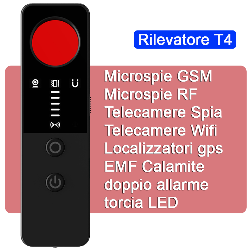 Rilevatore Microspie e gps per auto, casa, ufficio Telecamere e Segnali Wireless professionale e tascabile con doppio allarme e torcia a led (T4)